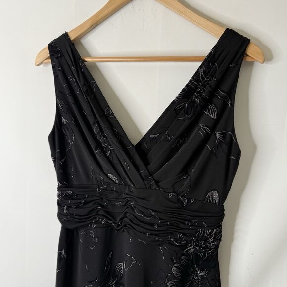 Evan Picone Floral Velvet Burnout Dress 4P Black Empire Ruched Dark Fairy Grunge - Picture 3 of 12